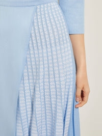 Pleated Contrast Panel Soft Knit Dress, Cirrus Blue, Cirrus Blue/White | Misook Premium Details