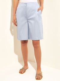 Knee-Length Cotton Bermuda Shorts, Cirrus Blue | Misook