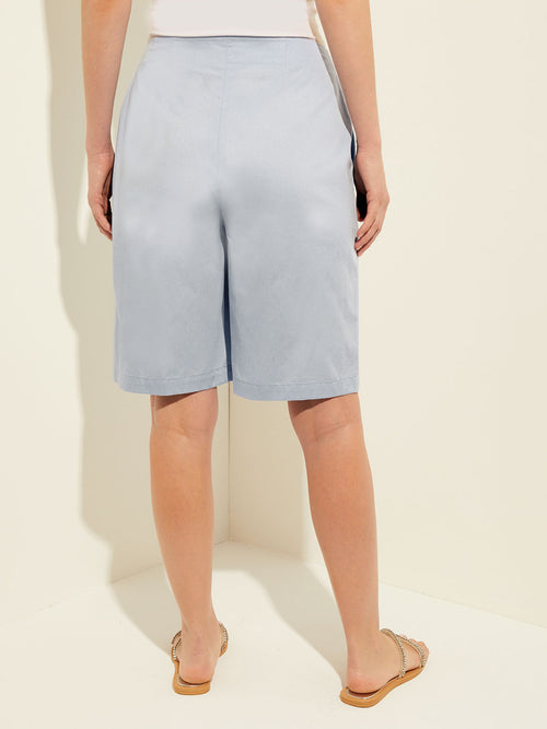 Knee-Length Cotton Bermuda Shorts, Cirrus Blue | Misook