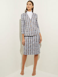 Cirrus Classic Tweed Knit Pencil Skirt, Cirrus Blue/Italian Clay/White/Black | Misook