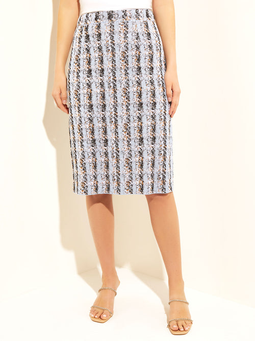 Cirrus Classic Tweed Knit Pencil Skirt, Cirrus Blue/Italian Clay/White/Black | Misook