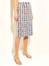 Cirrus Classic Tweed Knit Pencil Skirt, Cirrus Blue/Italian Clay/White/Black | Misook