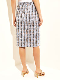 Cirrus Classic Tweed Knit Pencil Skirt, Cirrus Blue/Italian Clay/White/Black | Misook