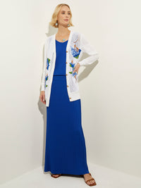 Embroidered Pointelle Knit Boyfriend Cardigan, White/Satin Sky/Cirrus Blue/Matisse Green/Italian Clay | Misook