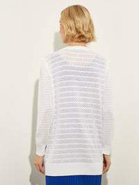 Embroidered Pointelle Knit Boyfriend Cardigan, White/Satin Sky/Cirrus Blue/Matisse Green/Italian Clay | Misook