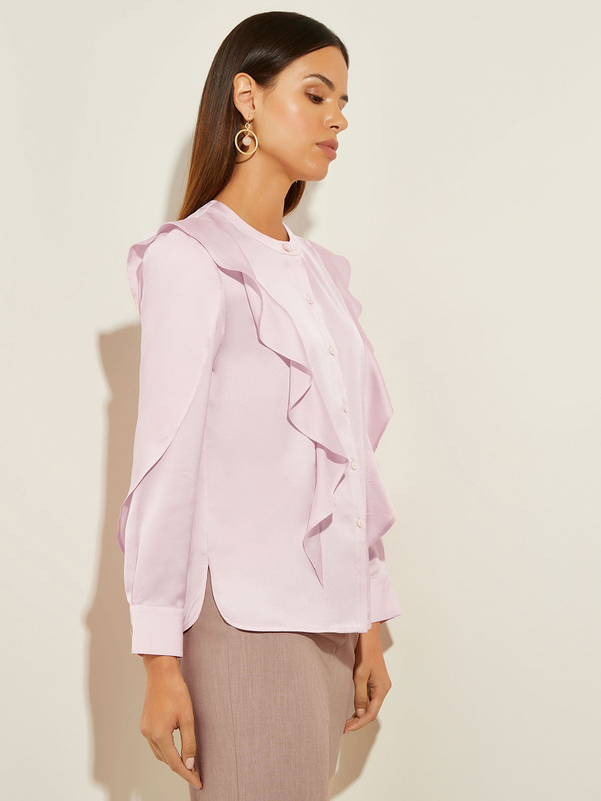 Flutter Trim Crepe de Chine Blouse
