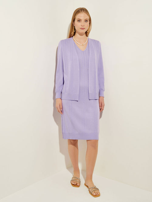 Cable Detail Soft Knit Jacket, Lavender Field | Misook
