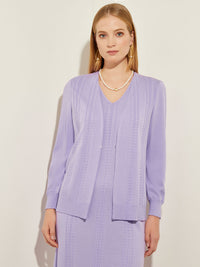 Cable Detail Soft Knit Jacket, Lavender Field | Misook