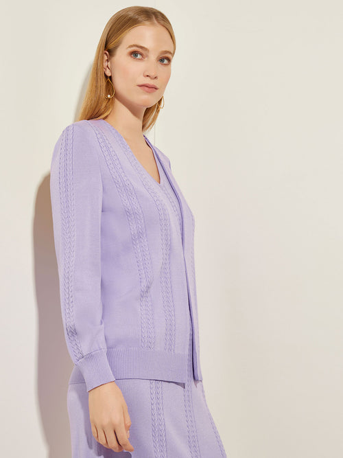 Cable Detail Soft Knit Jacket, Lavender Field | Misook