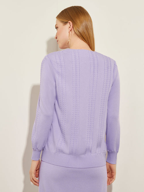 Cable Detail Soft Knit Jacket, Lavender Field | Misook