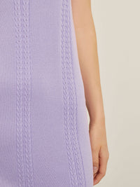 Cable Detail Soft Knit V-Neck Dress, Lavender Field | Misook Premium Details