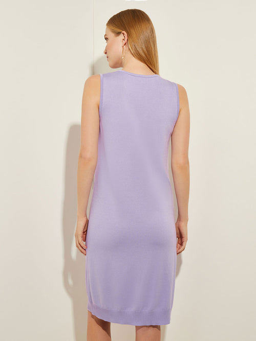 Cable Detail Soft Knit V-Neck Dress, Lavender Field | Misook