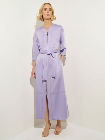 Puff Sleeve Belted Stretch Tencel Midi Dress