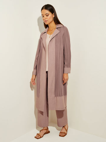 Twill Trim Sheer Recycled Knit Duster