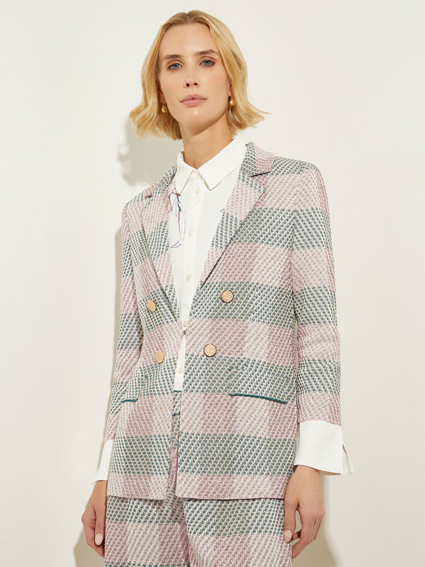 Bold Plaid Tweed Knit Blazer, Rose Petal/Macchiato/Spruce/Biscotti/White | Misook