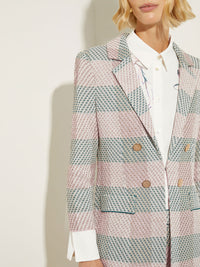 Bold Plaid Tweed Knit Blazer, Rose Petal/Macchiato/Spruce/Biscotti/White | Misook Premium Details