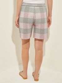 Bold Plaid Tweed Knit Shorts, Rose Petal/Macchiato/Spruce/Biscotti/White | Misook