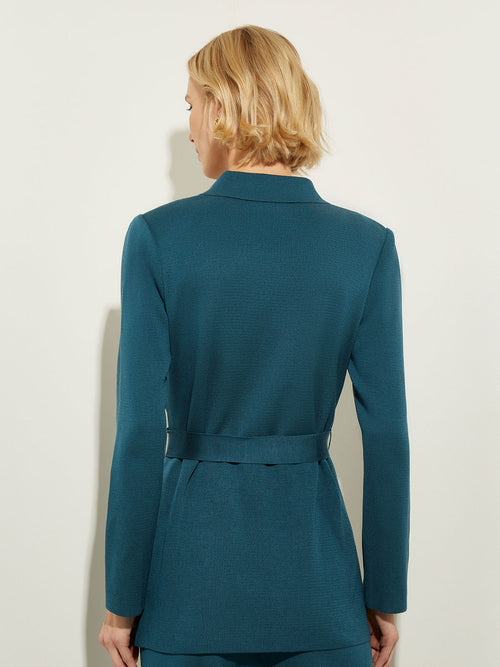 Belted Lapel Collar Classic Knit Jacket, Spruce | Misook