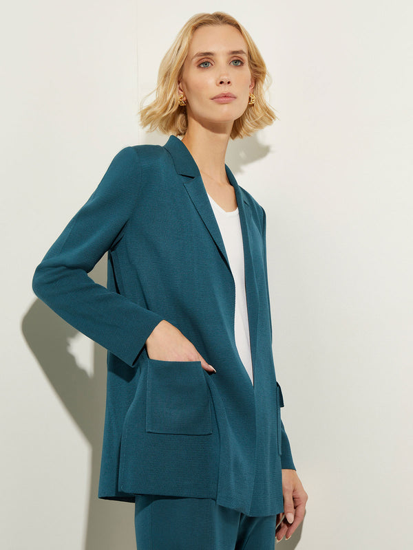 Belted Lapel Collar Classic Knit Jacket, Spruce | Misook
