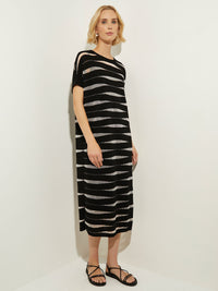 Burnout Stripe Soft Knit Dress, Black/White | Misook