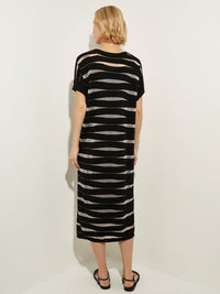 Burnout Stripe Soft Knit Dress, Black/White | Misook