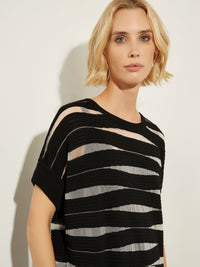 Burnout Stripe Soft Knit Dress, Black/White | Misook Premium Details