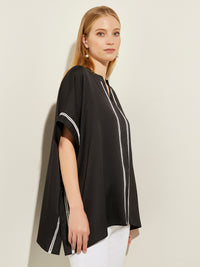 Dolman Sleeve Crepe de Chine Shirt, Black/White | Misook