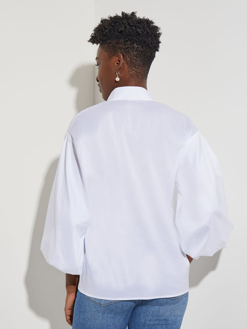 Bishop Sleeve Stretch Cotton Blouse, White | Misook