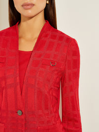 Metallic Accent Textured Knit Blazer, Sunset Red | Misook Premium Details