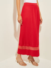Burnout Accent Pleated Soft Knit Maxi Skirt, Sunset Red | Misook