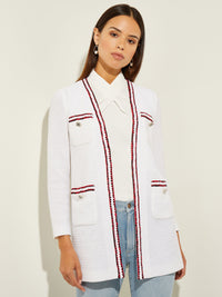 Relaxed Contrast Trim Knit Jacket, White/Sunset Red/Black | Misook
