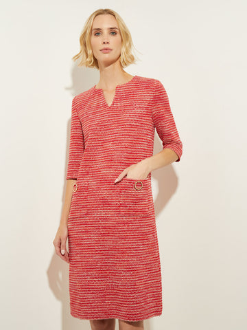 Tweed Knit Shift Dress with Pockets, Sunset Red