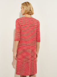 Tweed Knit Shift Dress with Pockets, Sunset Red/Citrus Blossom/Pale Gold | Misook