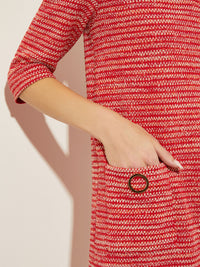 Tweed Knit Shift Dress with Pockets, Sunset Red/Citrus Blossom/Pale Gold | Misook Premium Details