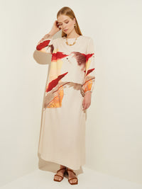 Painted Sunset Maxi Dress, Sand/Sunset Red/Citrus Blossom/Pale Gold/White | Misook