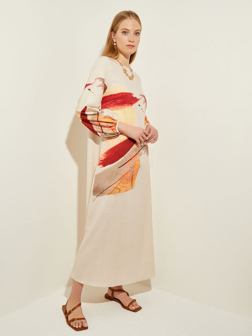 Painted Sunset Maxi Dress, Sand/Sunset Red/Citrus Blossom/Pale Gold/White | Misook