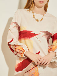Painted Sunset Maxi Dress, Sand/Sunset Red/Citrus Blossom/Pale Gold/White | Misook Premium Details