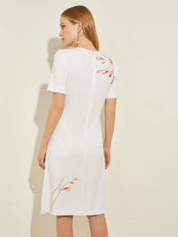 Embroidered Sheer Yoke Soft Knit A-Line Dress, White/Sand/Sunset Red/Citrus Blossom/Pale Gold/Black | Misook