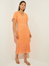 Sheer Hem Soft Ribbed Knit Fit-and-Flare Dress, Citrus Blossom/White | Misook