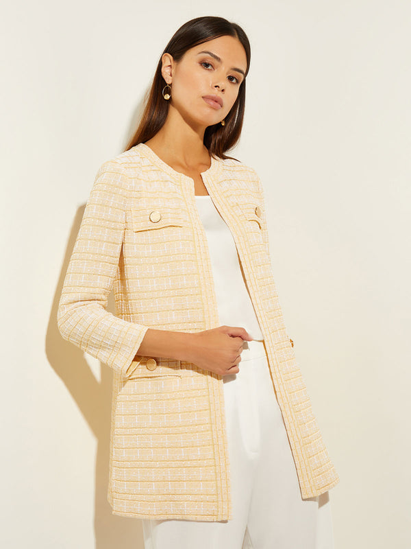 Button Detail Tweed Knit Jacket, Pale Gold | Misook