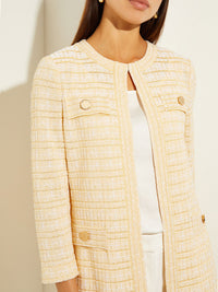 Button Detail Tweed Knit Jacket, Pale Gold | Misook Premium Details
