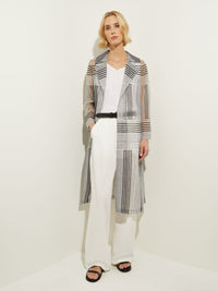Embroidered Stripe Sheer Organza Duster, Black/White | Misook