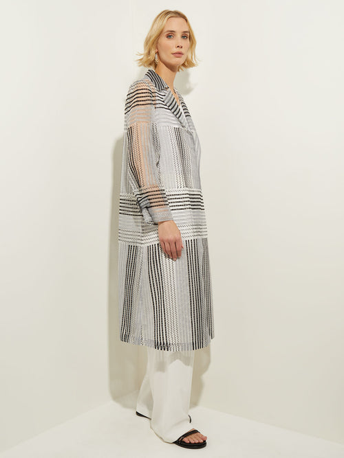 Embroidered Stripe Sheer Organza Duster, Black/White | Misook