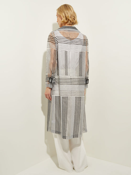 Embroidered Stripe Sheer Organza Duster, Black/White | Misook
