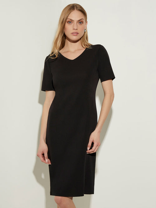 Short Sleeve V-Neck Knit Dress, Black | Misook