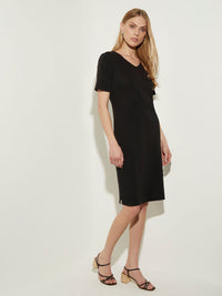 Short Sleeve V-Neck Knit Dress, Black | Misook