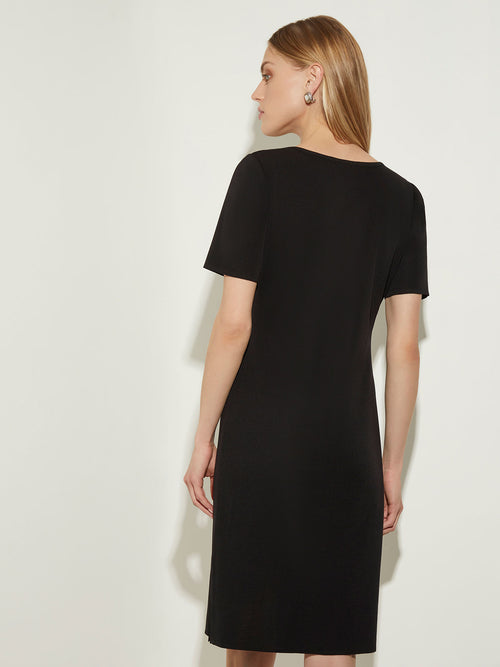 Short Sleeve V-Neck Knit Dress, Black | Misook