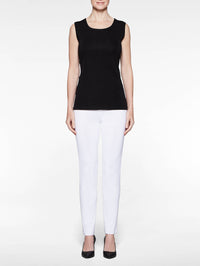 Crew Neck Knit Tank Top, Black, Black | Misook