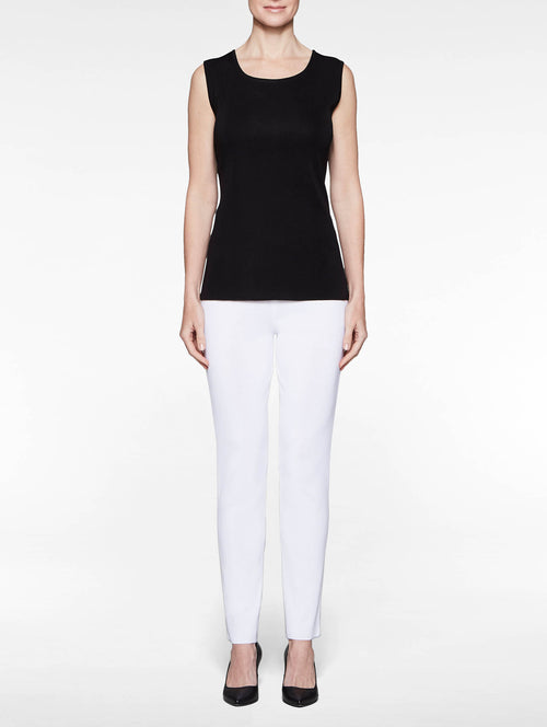 Crew Neck Knit Tank Top, Black, Black | Misook