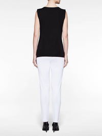 Crew Neck Knit Tank Top, Black, Black | Misook